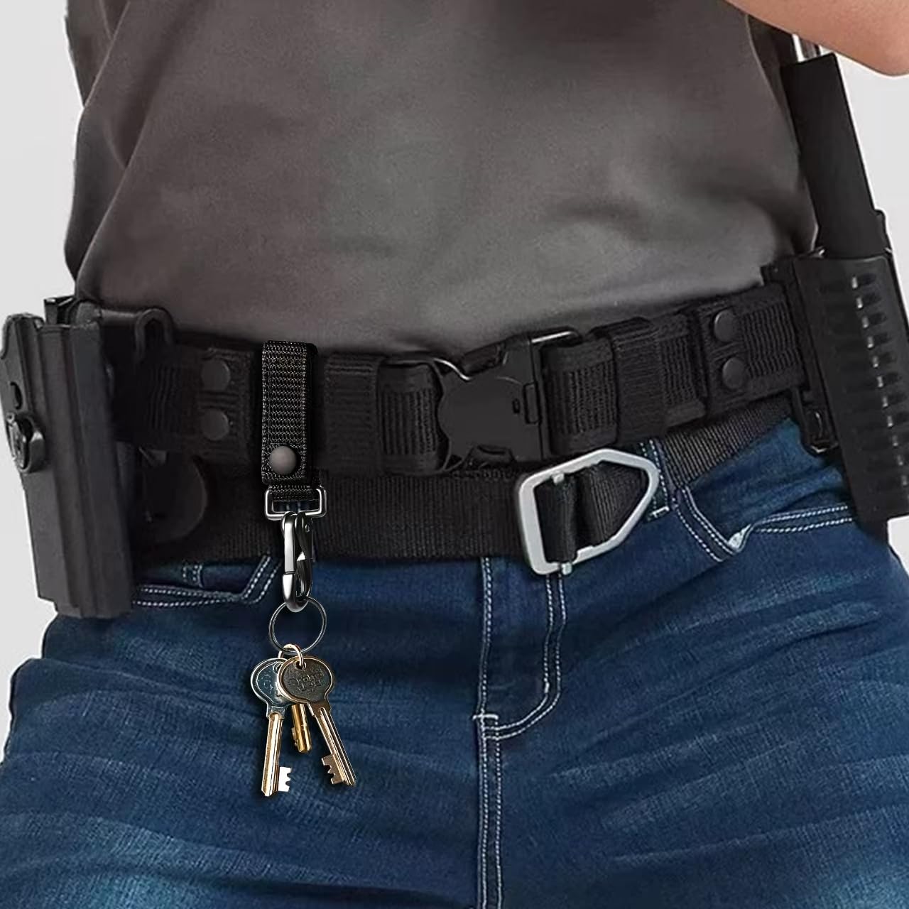JSHYGOUP 2-Pack Heavy Duty Belt Keeper Clip Key Holder with Metal Key Fob, Nylon MOLLE Strap, Key Ring