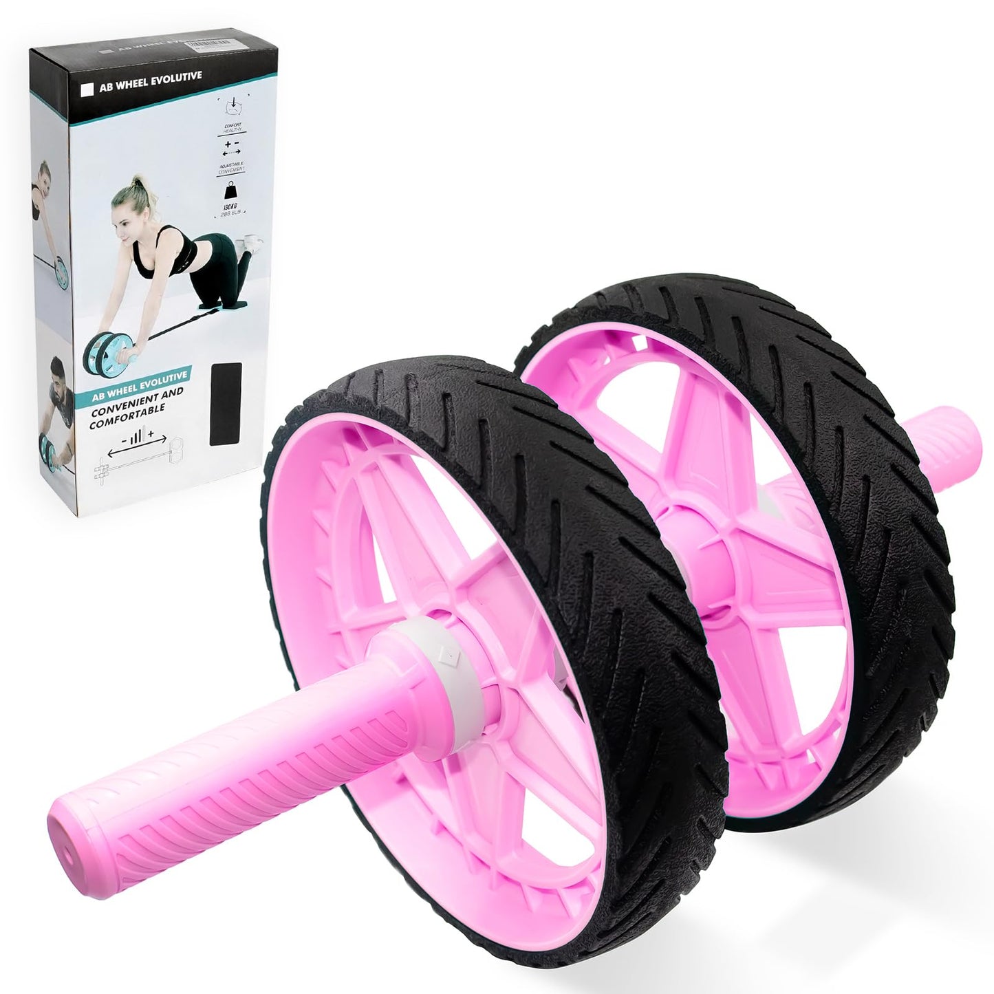 2025 New Double-Wheel Ab Roller for Core Training – Rebound Design with Adjustable Elastic Band, Silent Non-Slip Wheels, Detachable Build, Knee Pad & Bands – Home Gym Gear for Men/Women (Pink)