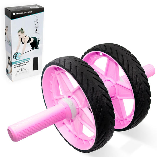 2025 New Double-Wheel Ab Roller for Core Training – Rebound Design with Adjustable Elastic Band, Silent Non-Slip Wheels, Detachable Build, Knee Pad & Bands – Home Gym Gear for Men/Women (Pink)