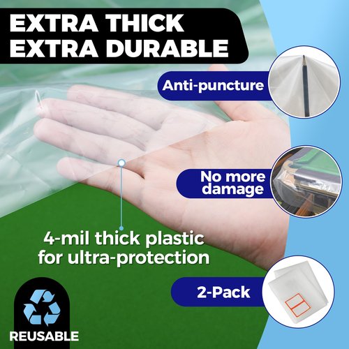 Storage Standard 2-Pack Billiard & Pool Table Cover 8 Feet - Reusable Heavy-Duty Clear Plastic, Standard 8ft Pool Table Covers, Waterproof Cover for Storage, Moving, & Dust Protection, 100" x 56" x 8"