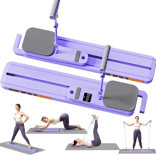 Pilates Reformer Board with Resistance Bands – Portable Pilates Machine, Full Body Workout for Home, Core Strengthener, Glute & Leg Toning, Dual Use, LED Timer & Calorie Display