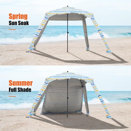 Beach Cabana - 6FT Beach Umbrella with UPF 100+ UV Protection & Sunshade Curtain - Waterproof Tent - Portable Shade, Easy to Set Up, Perfect for Family & Friends (Color Stripes)