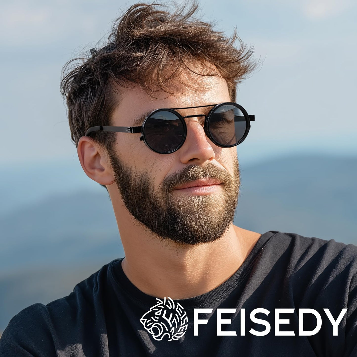 FEISEDY Adjustable Tint Aviator Polarized Sunglasses, 1-9 Gear Manual Dimming, Steampunk Round ND Filter Lenses UV400 B0319