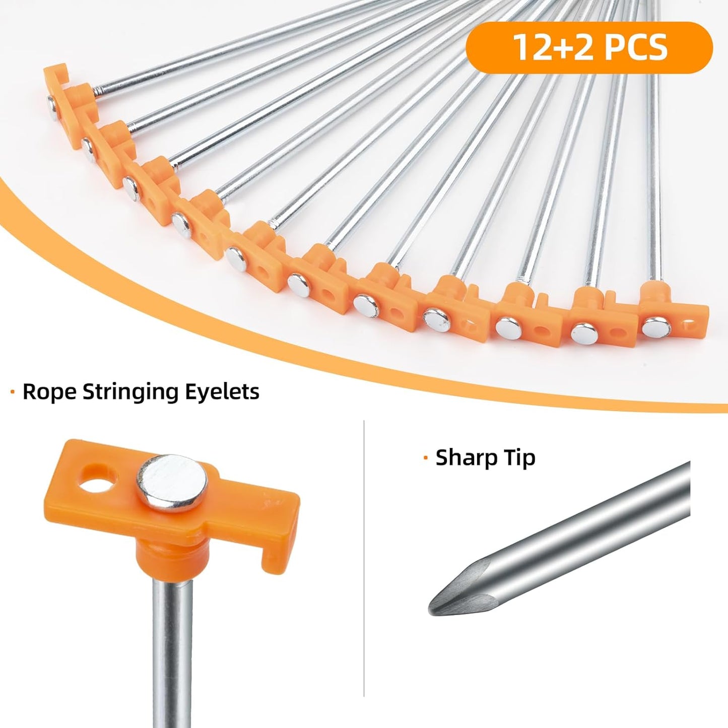 12PCS Tent Stakes Heavy Duty Camping Stakes,AVOFOREST 7.1Inch Non-Rust Metal Tent Pegs Ground Stakes Tent Spikes Camping,Hiking Orange