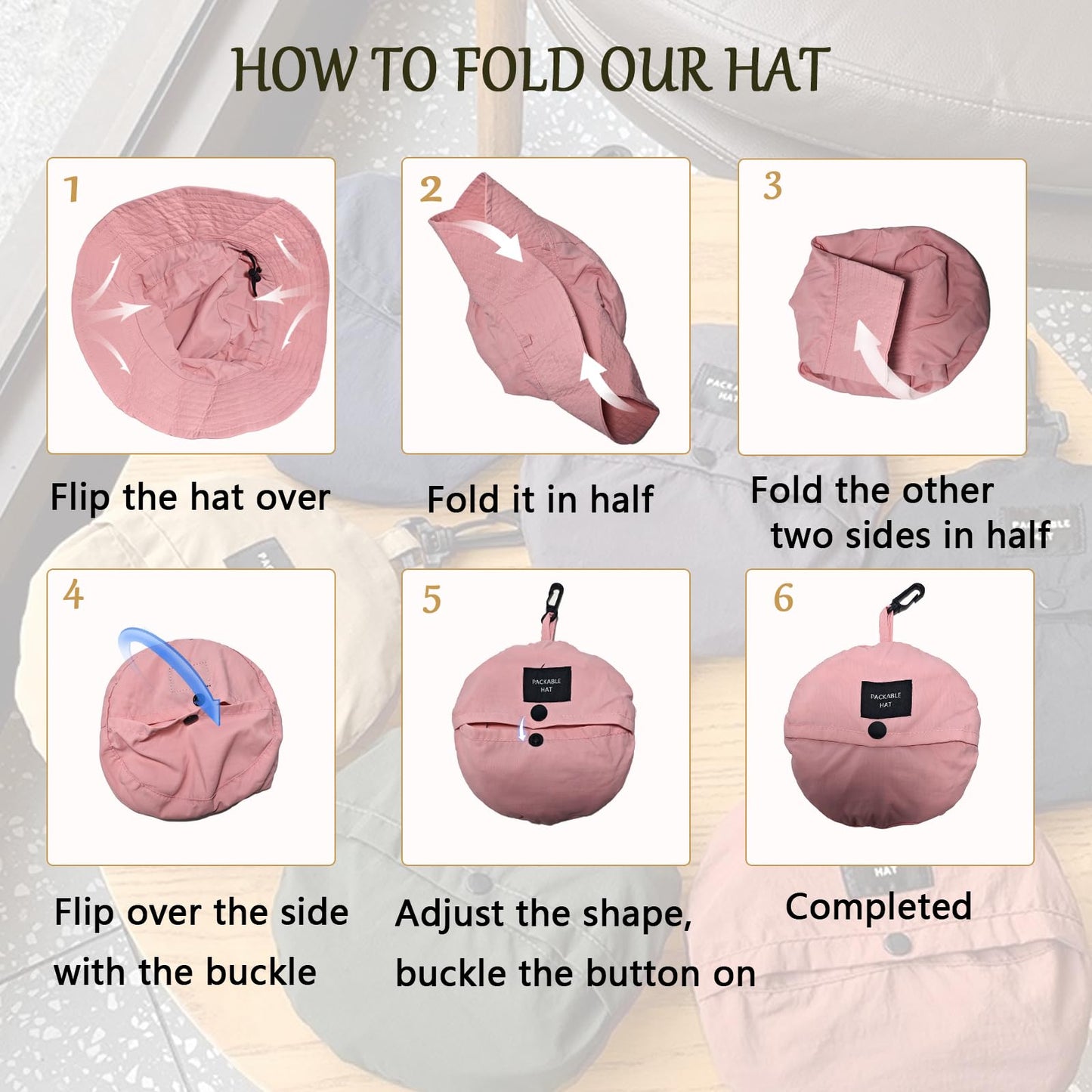 Waterproof Bucket Rain Hat for Men Women, Outdoor Fishing Hat Foldable UV Protection Sun Hat Quick Dry Packable Hat for Summer Beach Fishing Hiking, Navy Blue