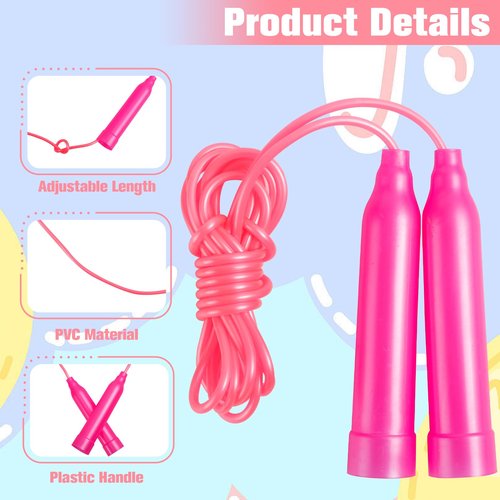 EXTRAPINS 30 PCS Pink Jump Ropes Bulk, Adjustable Plastic Skipping Rope, 7.3 Feet Jump Ropes for Kids, PVC Jumping Rope for Party Favor Birthday Gifts, Indoor Outdoor Activity