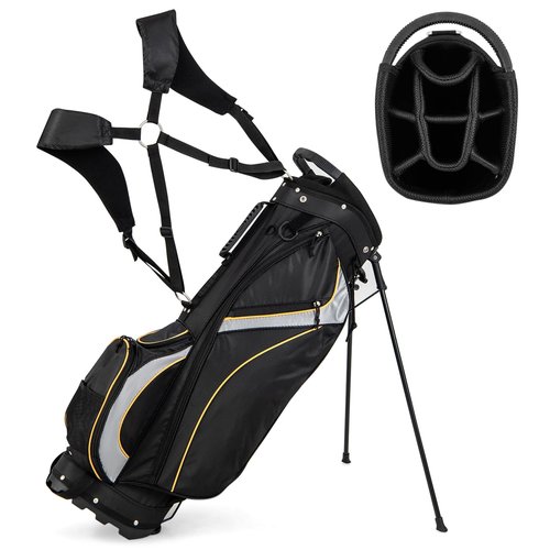 Tangkula Golf Stand Bag with 8 Way Top Dividers, Lightweight Golf Bag with Detachable Dual Strap & 7 Pockets, Rain Hood, Portable Golf Bag for Men & Women, Black