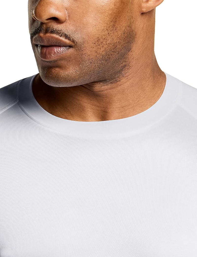 Athlio 3-Pack Men’s Cool Dry Short Sleeve Compression Shirts - Baselayer Athletic Tops, White, Medium