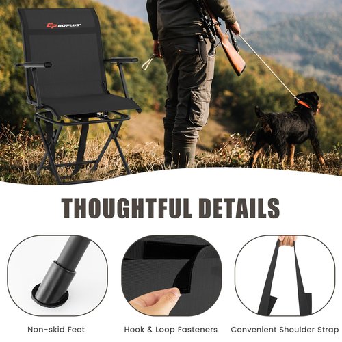 Goplus Hunting Chair, 360° Swivel Folding Hunting Blind Chair with Carrying Strap, 330LBS Capacity, Portable Deer Hunting Stool, Silent Ground Dove Hunting Chair