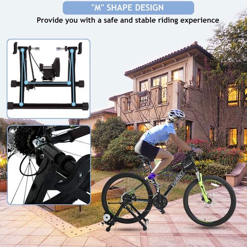 Bike Trainer Stand, Magnetic Bicycle Stationary Stand for Indoor Riding with Noise Reduction Wheel Portable Stainless Steel Cycling Exercise Trainer w/ 5 Levels Resistance for Road & Mountain Bikes