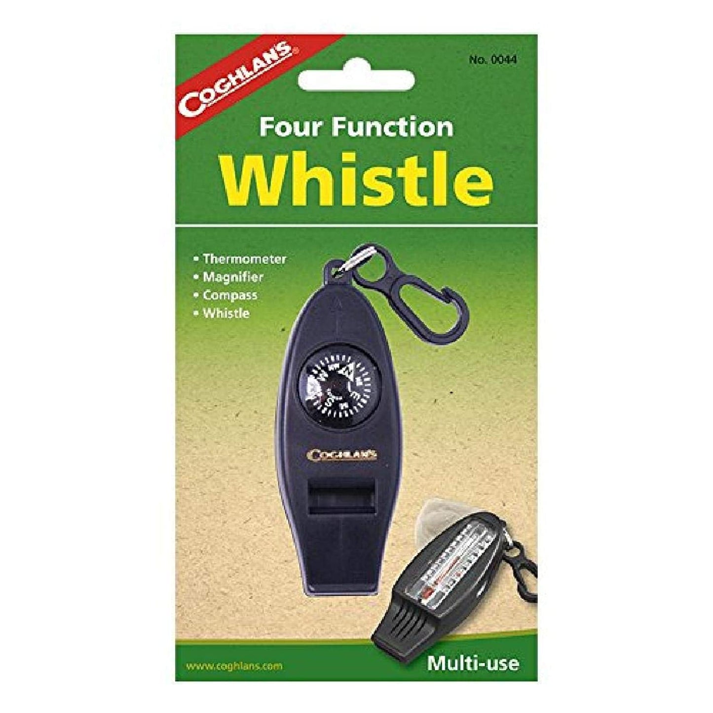 Coghlan's Four Function Whistle with Compass, Thermometer, Magnifier, and Survival Tool for Camping, Hiking, and Outdoor Emergency Preparedness Compact and Durable Design