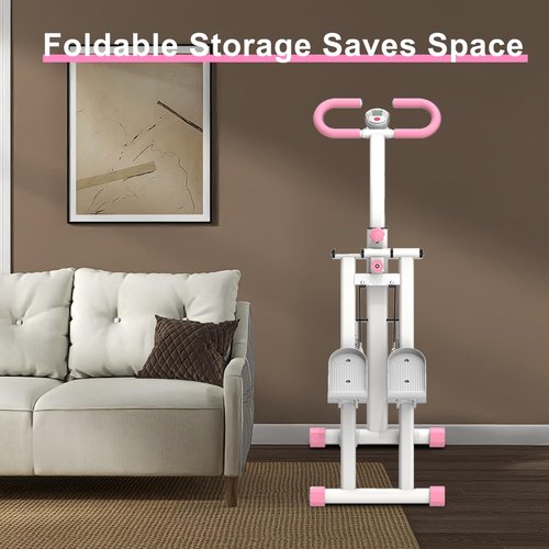 Stair Stepper for Home Gym Exercise, Vertical Climber Exercise Machine for Full Body Workout, Compact Folding Cardio Exercise Climber with Adjustable Handlebar (Pink)