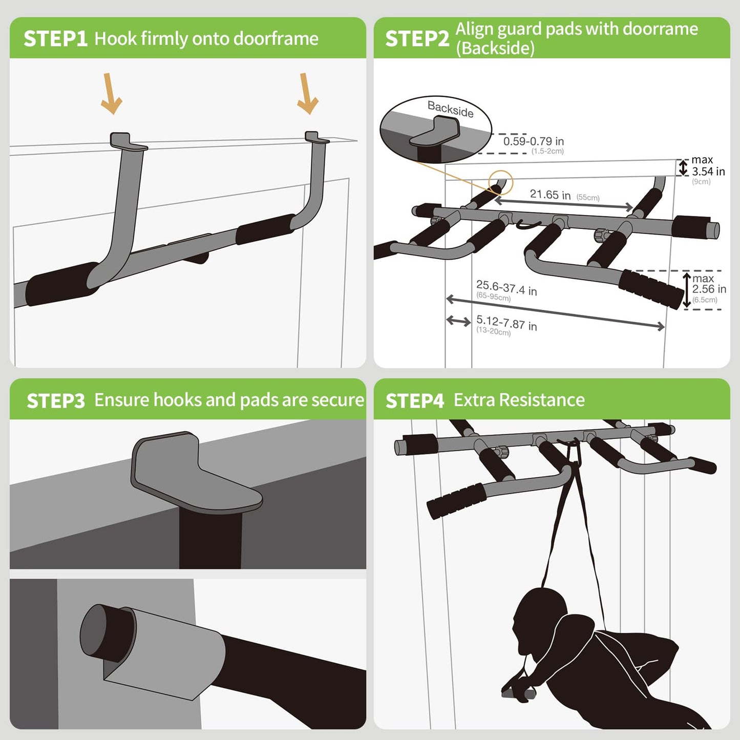 KAKICLAY New Upgrade Pull Up Bar for Doorway with Ergonomic Grip - Upto 440 Lbs Capacity, No Screwing or Slipping - USA Original Patent, Designed, Shipped, Warranty