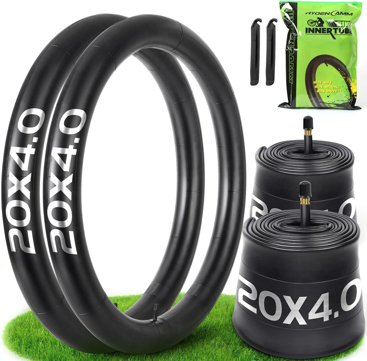 2/4 Pack 20"/26" x4.0 Fat Tire Tube, 20"/26" x3.5/4.0 E-Bike Bicycle Fat Tire Tubes AV 32mm Schrader Valve with 2 Tire Levers, 20"/26" x4 Bike Tube for 20/26 Inch Ebike Electric Bicycle Road Mountain
