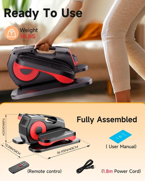 Under Desk Elliptical Machine, Leg Exerciser as Seen on Tv for Seniors with 15 Adjustable,Quiet&Compact Electric Pedal Exerciser for Seniors, Leg Exerciser While Sitting with Remoter
