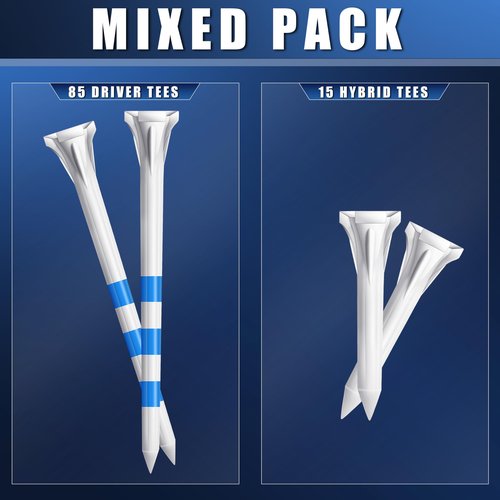 CHAHMPKEY Premium 3-Prong Plastic Golf Tees 3-1/4" 100 Pack - 40% Reduced Ball Contact with High Stability and Long Distance Performance Golf Tees Plastic(White - 100 Assorted Pack)