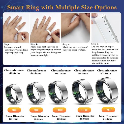 Delcast Smart Ring for Women Men-Wearable Fitness Tracker with Sleep Tracking Heart Rate Blood Oxygen Healthy Monitor Ring Activity Monitoring Steps Calories