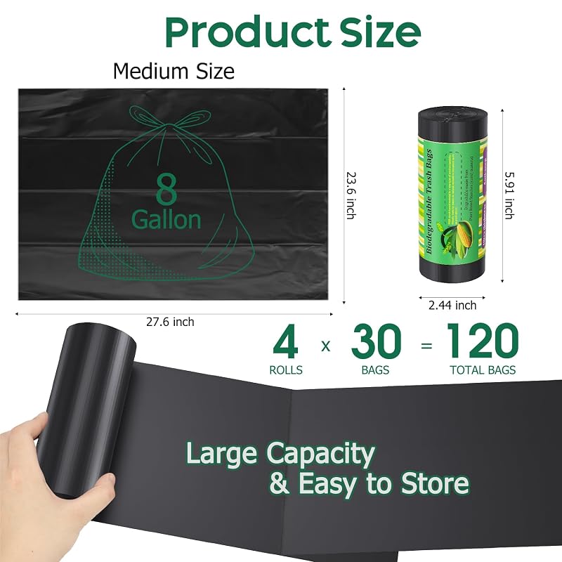 100 Biodegradable Portable Camping Toilet Bags - 4 Rolls, 27.6 x 23.6 in, 1.5 mil Thick, for Buckets & Portable Toilets (Variation: 100)
