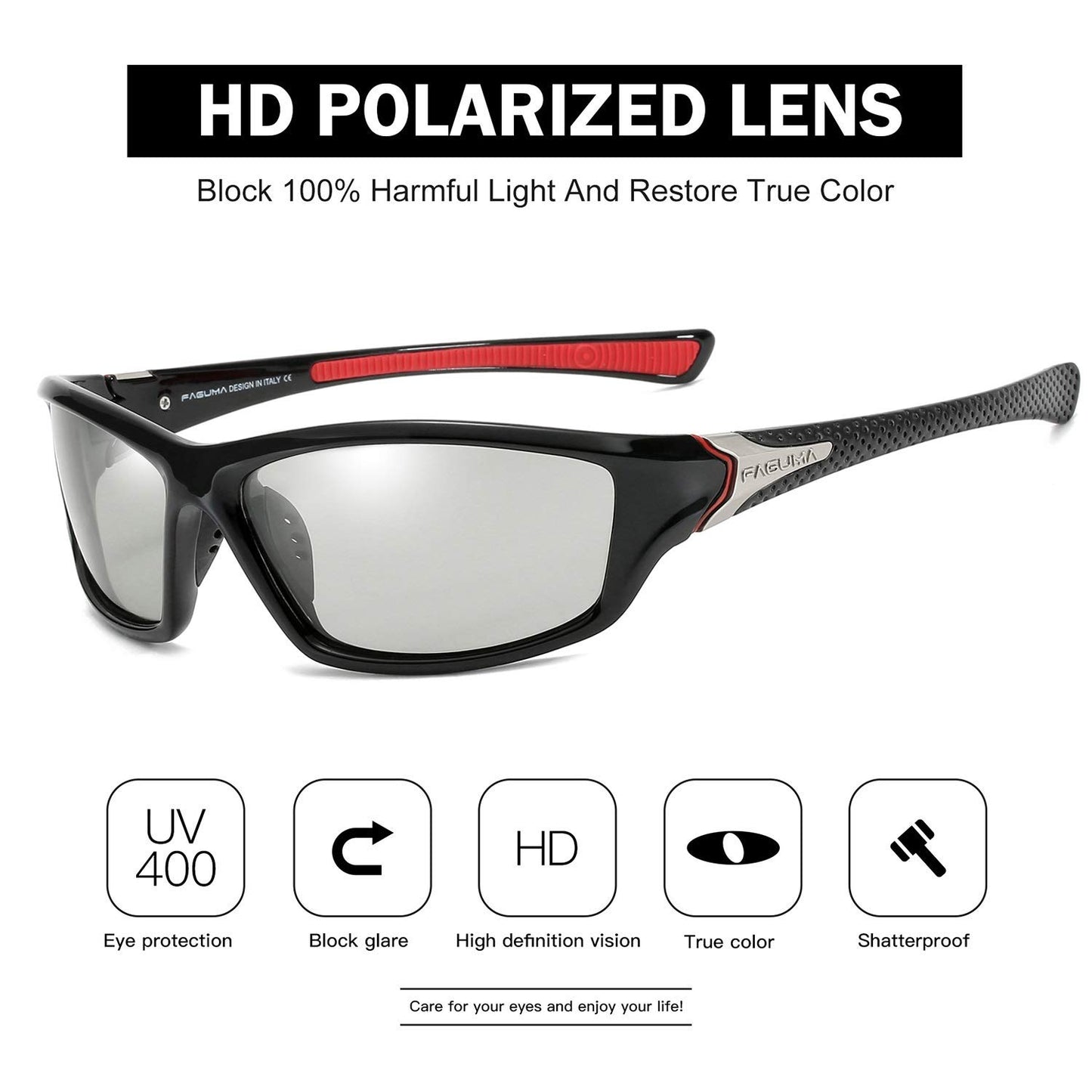 FAGUMA Sports Polarized Sunglasses For Men Cycling Driving Fishing UV400 Protection