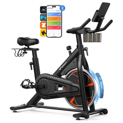 MERACH Exercise Bike, Stationary Bikes for Home, Magnetic Indoor Cycling Bike with Self-developed APP, 330lbs Capacity & Comfortable Seat Cushion for Weight Loss Gym Cardio