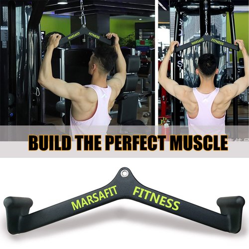 MARSAFIT Home Gym Fitness Rowing T-bar V-bar Pulley Cable Machine Attachments, Bicep Curl Tricep Lat pulldown Bar Back Strength Training Handle Grips Lat Pull Down Bar Press Down Exercises (Style 1)