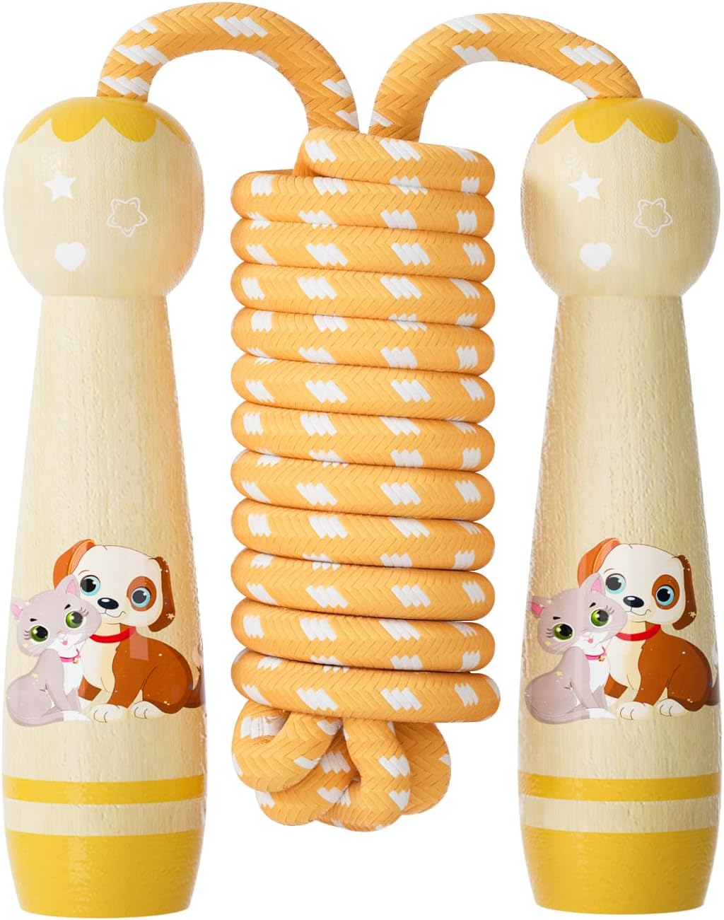 Jump Rope for Kids-Adjustable Cotton Braided Skipping Rope with Wooden Handle for Toddler Fitness Workout Exercise Outdoor Activity
