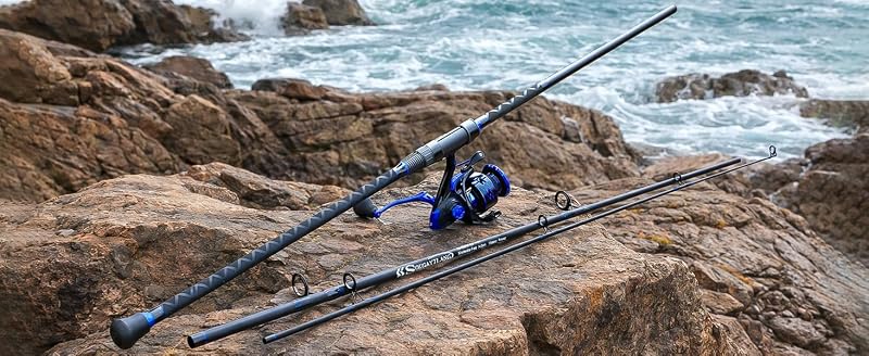 Sougayilang Spinning Reel & 2-Piece Fishing Rod Combo - 9' Blue, Right/Left Handle