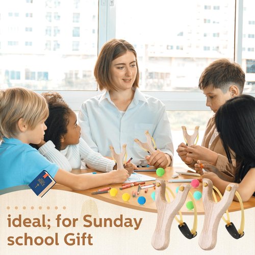 Soulchen 12 Sets David and Goliath Wooden Slingshot Game Sunday School Slingshot with Card Bible Game for Bible Story Party Decorations Religious Education Gift Classroom Home Activities Family Fun