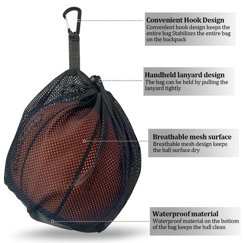 Single Mesh Ball Bag with Zipper Pocket, Drawstring Volleyball Bag, Basketball Bag, Soccer Ball Bag Storage for Carrying Basketball, Volleyball, Football and Water Polo