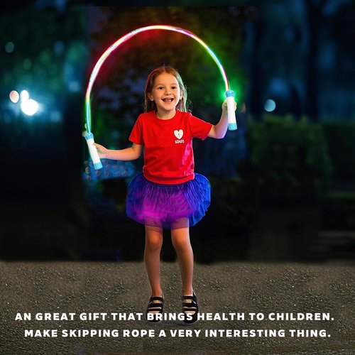Led Jump Rope for Boys and Girls -Glowing Jump Ropes Flashing Colorful Exercise Skipping rope Light Up Luminous Adjustable Skipping Ropes for Girls Boys Women Fitness Weight Loss and Workout blue