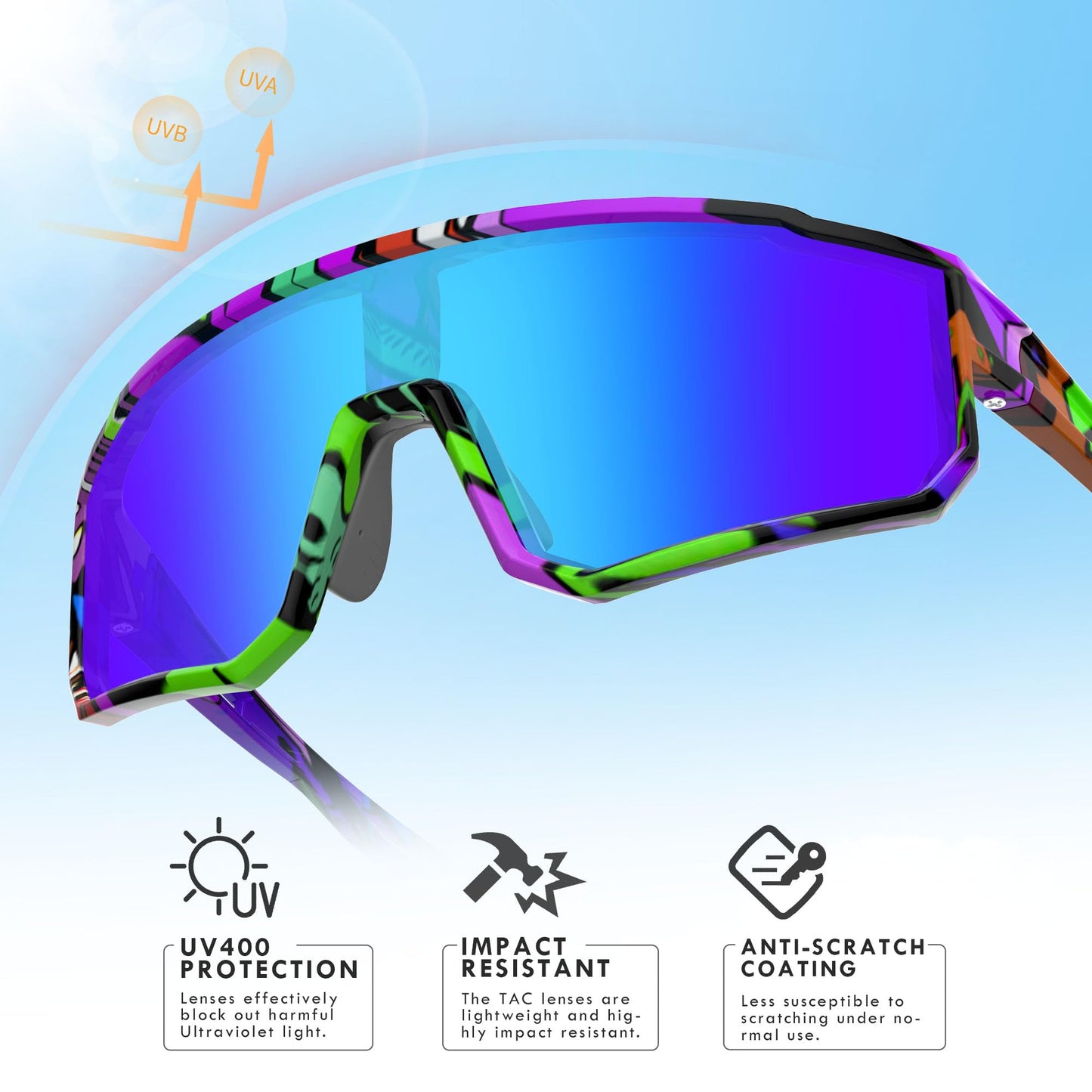BOLLFO 3 PackPolarized Sports Sunglasses,UV400 Protection Outdoor Glasses for Men Women Youth Baseball Cycling Running Driving Golf