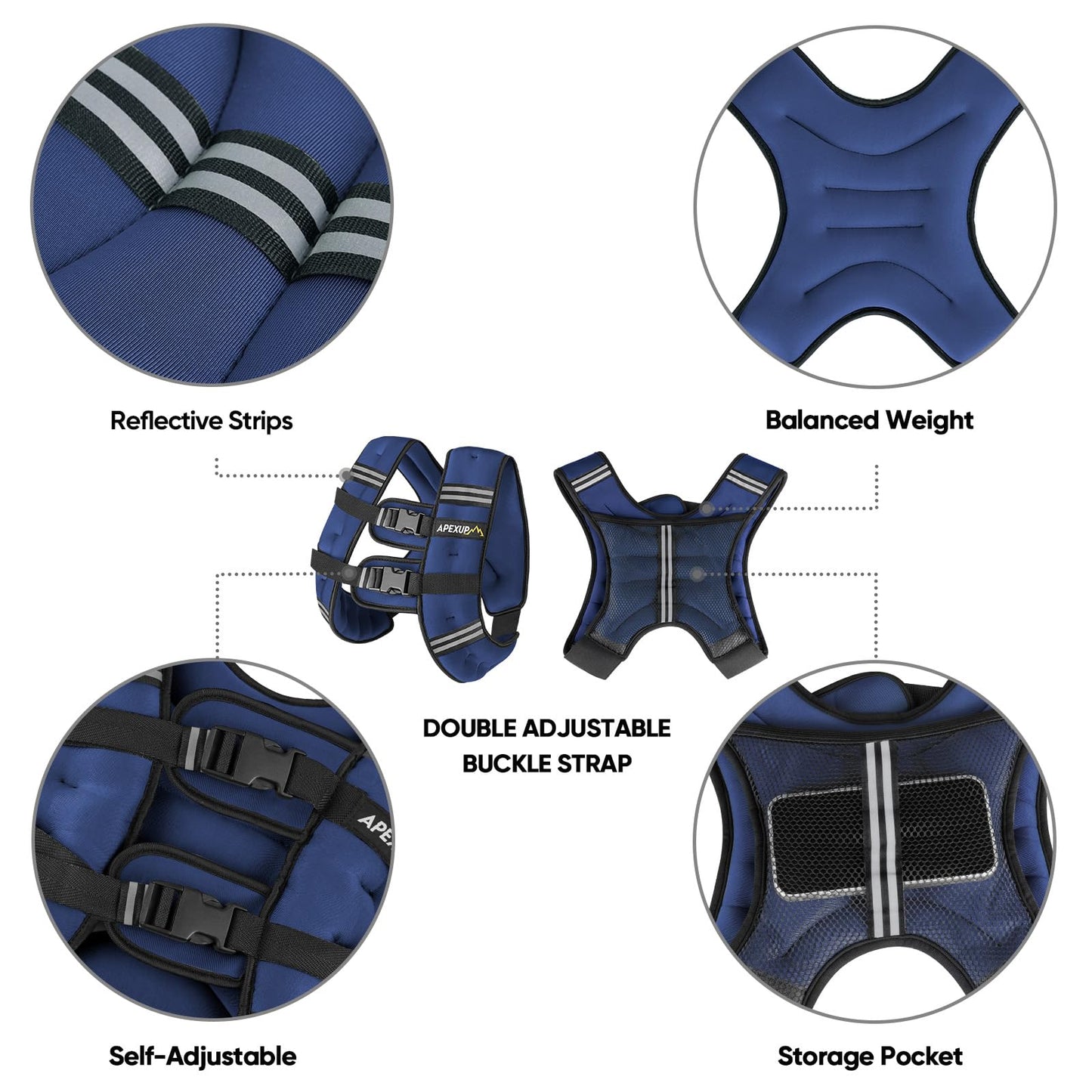 APEXUP 15lbs Weighted Vest Men Women, Weight Vest for Women Workout Equipment for Strength Training Running (Blue)