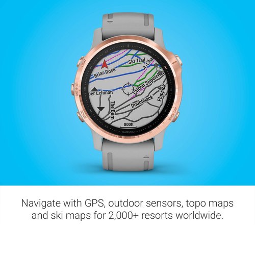 Garmin Fenix 6S Sapphire, Premium Multisport GPS Watch, Smaller-Sized, features Mapping, Music, Grade-Adjusted Pace Guidance and Pulse Ox Sensors, Rose Gold with Gray Band (Renewed)