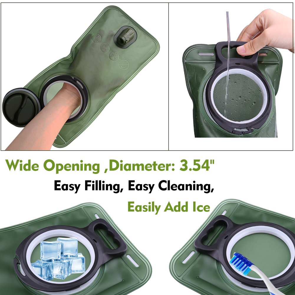 Hydration Bladder, 1.5L Water Bladder for Hiking Backpack, BPA-Free Leak Proof Water Reservoir Storage Bag, Water Pouch Hydration Pack Replacement for Camping Cycling Running, Military Green