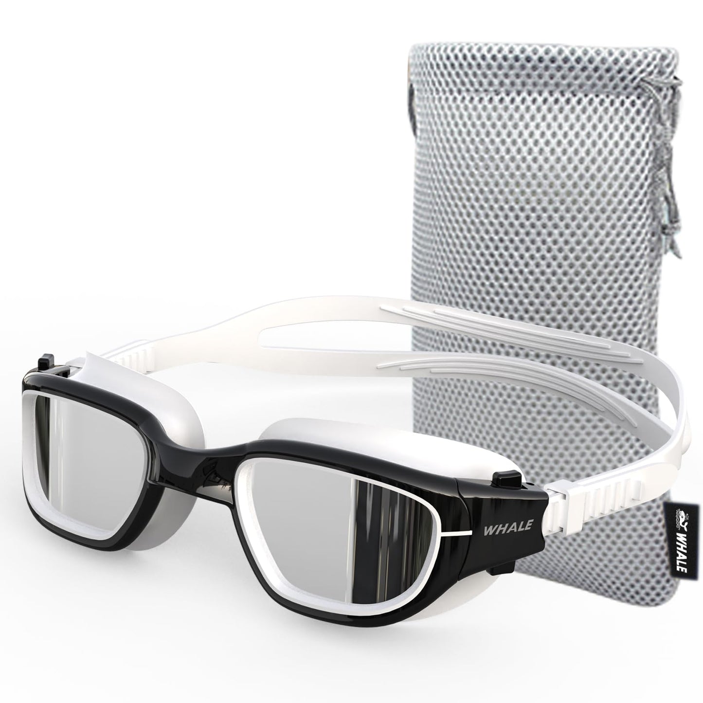 Whale Polarized Swim Goggles, GE Anti-Fog Anti-UV Protection No Leaking Swimming Pool Goggles for Men, Women, and Youth (（Polarized） Dark shadow + Glamour silver coating)