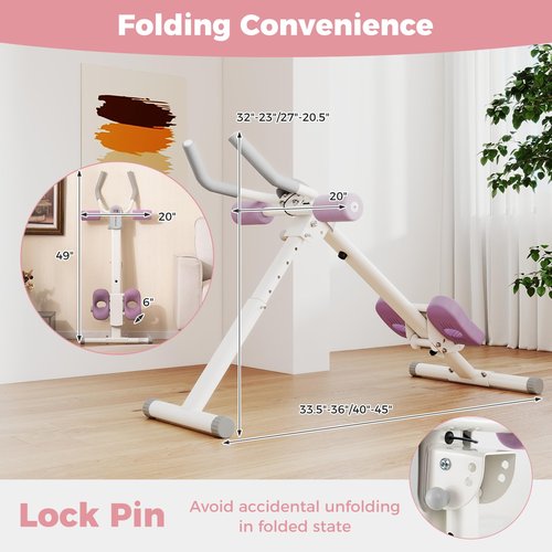Goplus Adjustable Ab Trainer Machine, Foldable Ab Workout Equipment with Knee Protection, LCD Monitor, Home Gym Abdominal Trainer for Stomach Workout Core Strength Fitness (Pink+White)