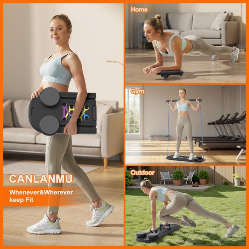 Pilates Board,Pilates Reformer Sets,Multifunctional Abdominal Pilates Board for Home Workout Equipment,Portable Foldable Ab Board Pilates Exercise Machine,Pilates Reformer Board for Women,Deep Black