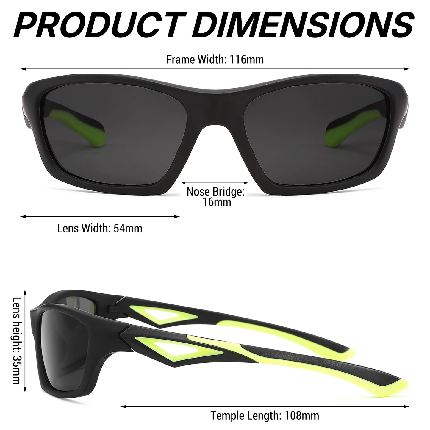 Pro Acme Kids Baseball Sports Polarized Sunglasses with Strap Unbreakable Flexible for Youth Boys Girls Age 4-12(A05 Green Frame/Gray Lens)