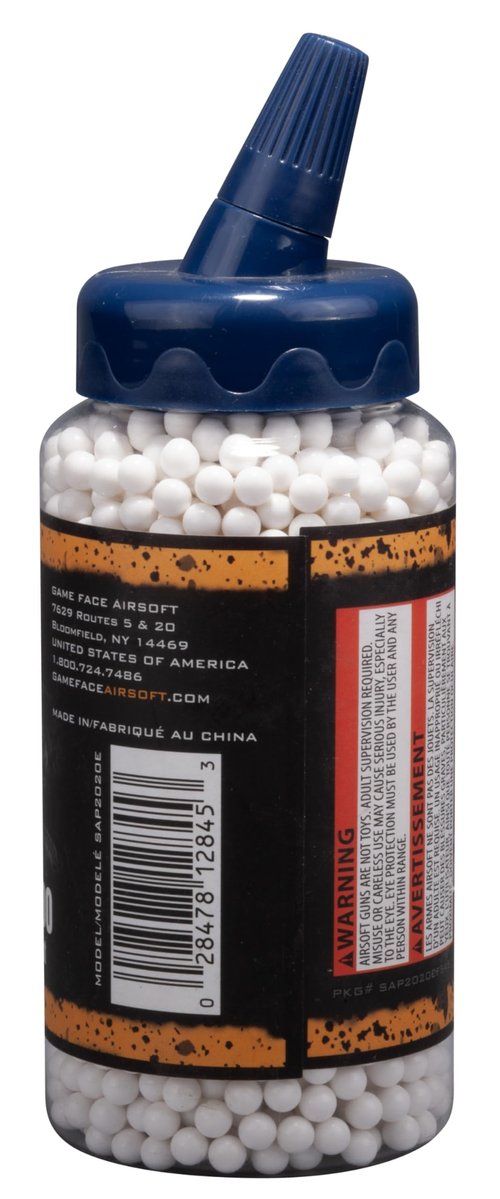 Game Face SAP2020E Match Grade 6mm .20-Gram White Biodegradable Airsoft BBs (2000-Count)
