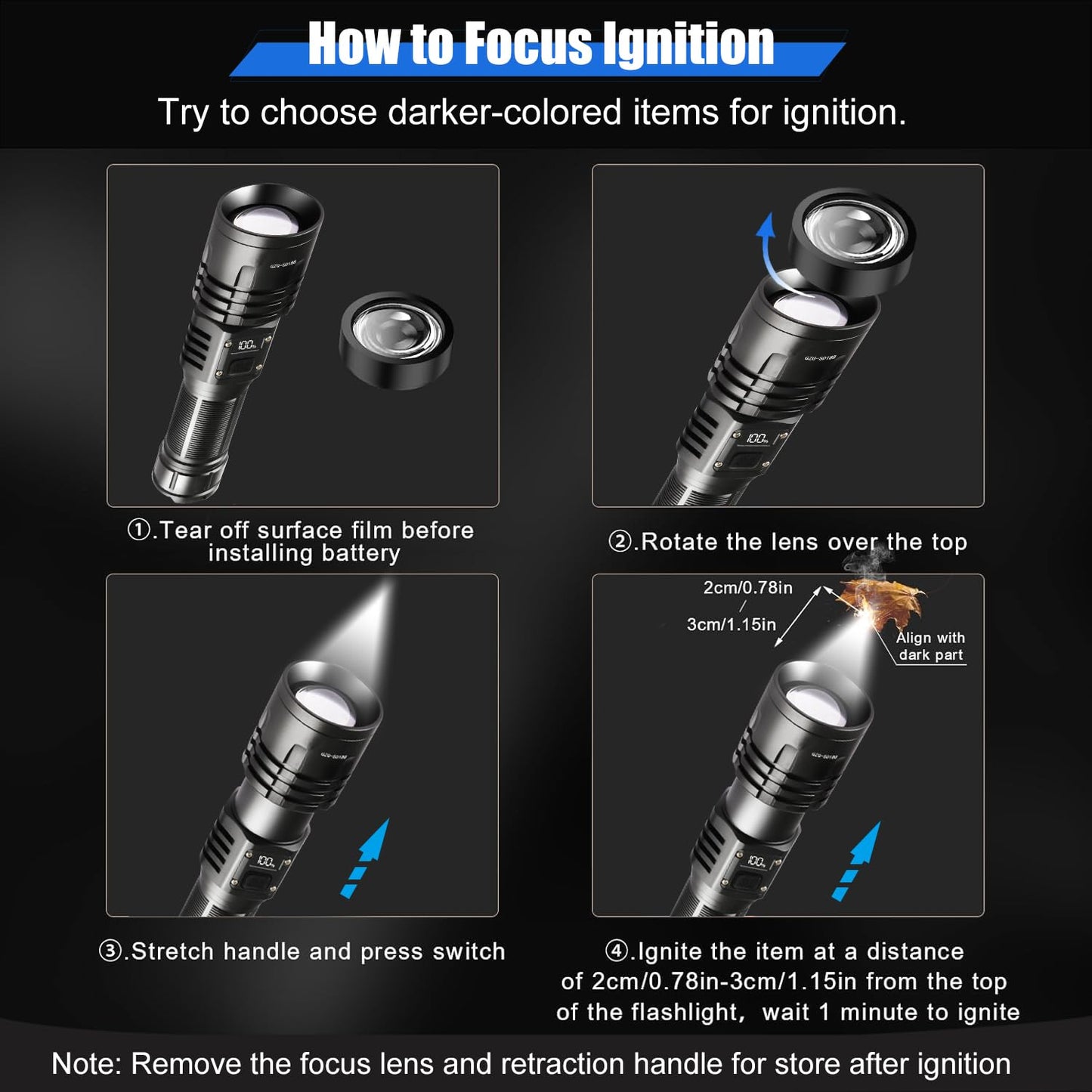 Rechargeable LED Flashlights 10000.00 High Lumens with Ignition Lens,𝟐𝟎𝟐𝟔 𝐍𝐞𝐰 High Powered Waterproof Tactical Flashlight Spotlight Flashlight for Home, Bright Flashlight for Outdoor Camping