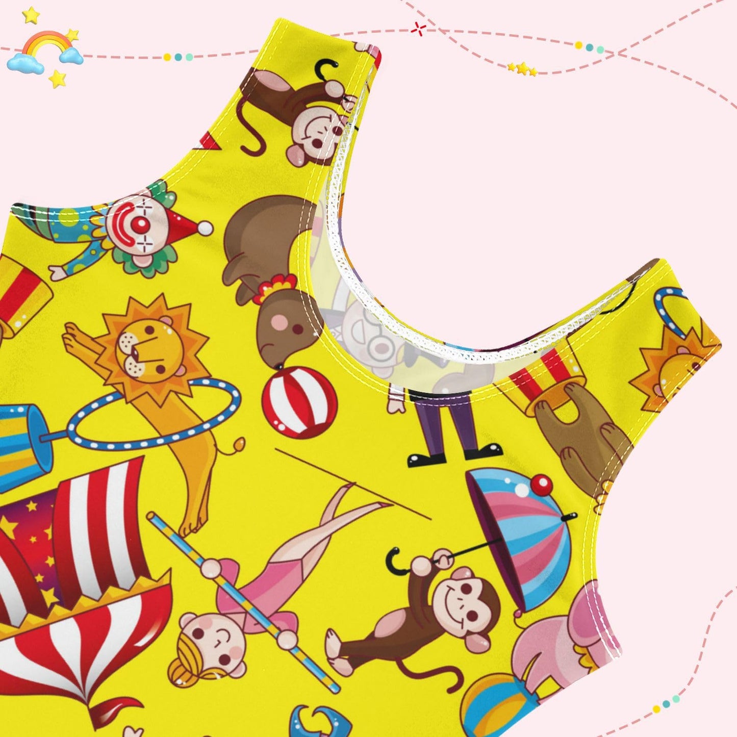 JULYTO Circus Clown Gymnastics Outfits for Girls 5-6 Seamless Pattern Girl Leotard Gymnastics Kids Sleeveless Unitard One-Piece Dancewear