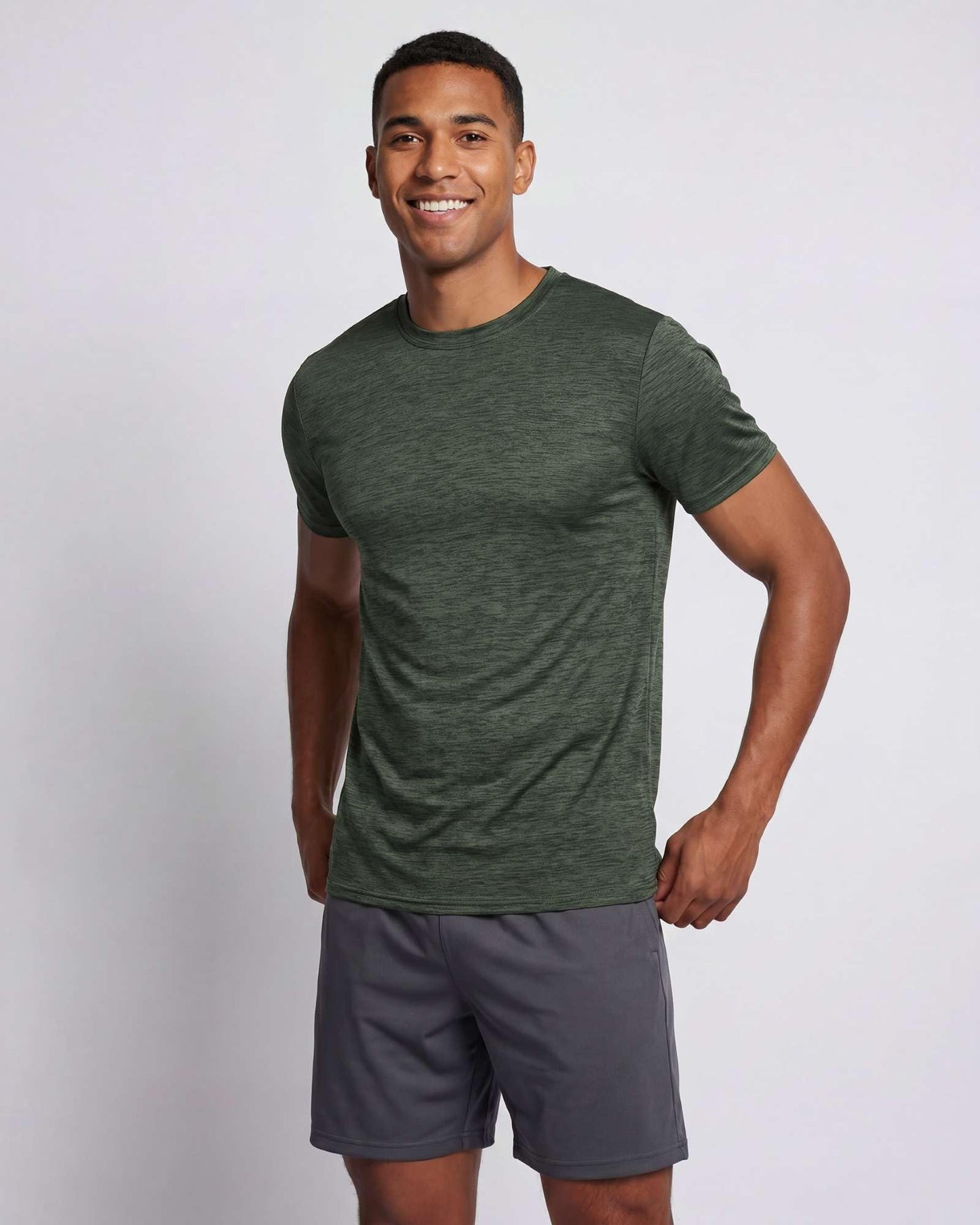 Real Essentials 5 Pack: Men's Dry-Fit Short Sleeve Crew Neck T Shirts Fitness Running Gym Workout Cool Exercise Athletic Tee, Set 11, Medium