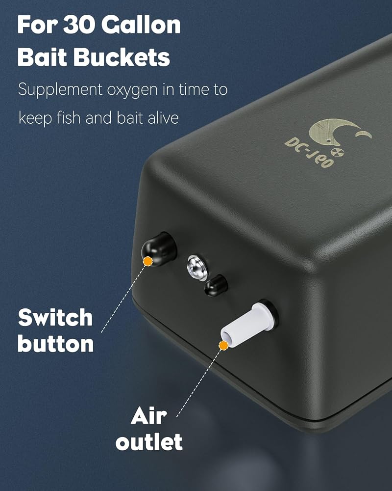 40 GPH Battery-Powered Live Bait Aerator for 30 Gallon Bait Buckets