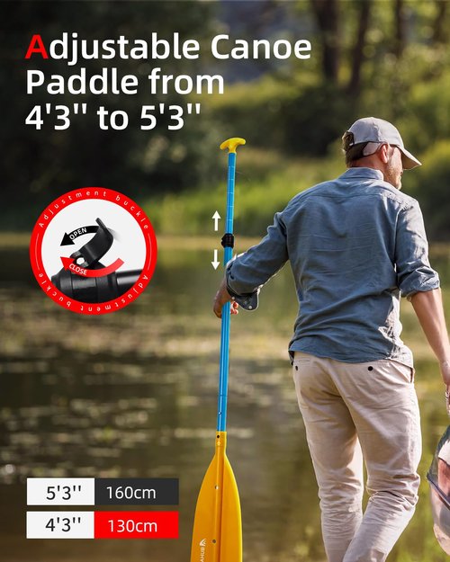 Abahub Adjustable Canoe Paddle Aluminum Shaft, 4'3''-5'3''/130cm-160cm, Floatable Oar for Canoeing Boating Kayaking, Yellow