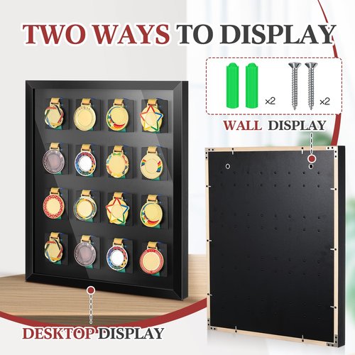 Silipull 16 Medals 3D Large Medal Display Case with Glass Cover, 98% UV Protection 23. 6 x 19. 7 Inch Medal Holder Shadow Box Wooden Frame for Runners Marathon Triathlon Soccer Gymnastics All Sports