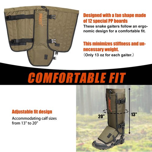 Frelaxy Snake Gaiters, Waterproof Snake Guard Chaps, Snake Bite Protection for Lower Legs, Adjustable Snake Proof Gaiters for Hunting/Outdoor Working, Fit for Men & Women