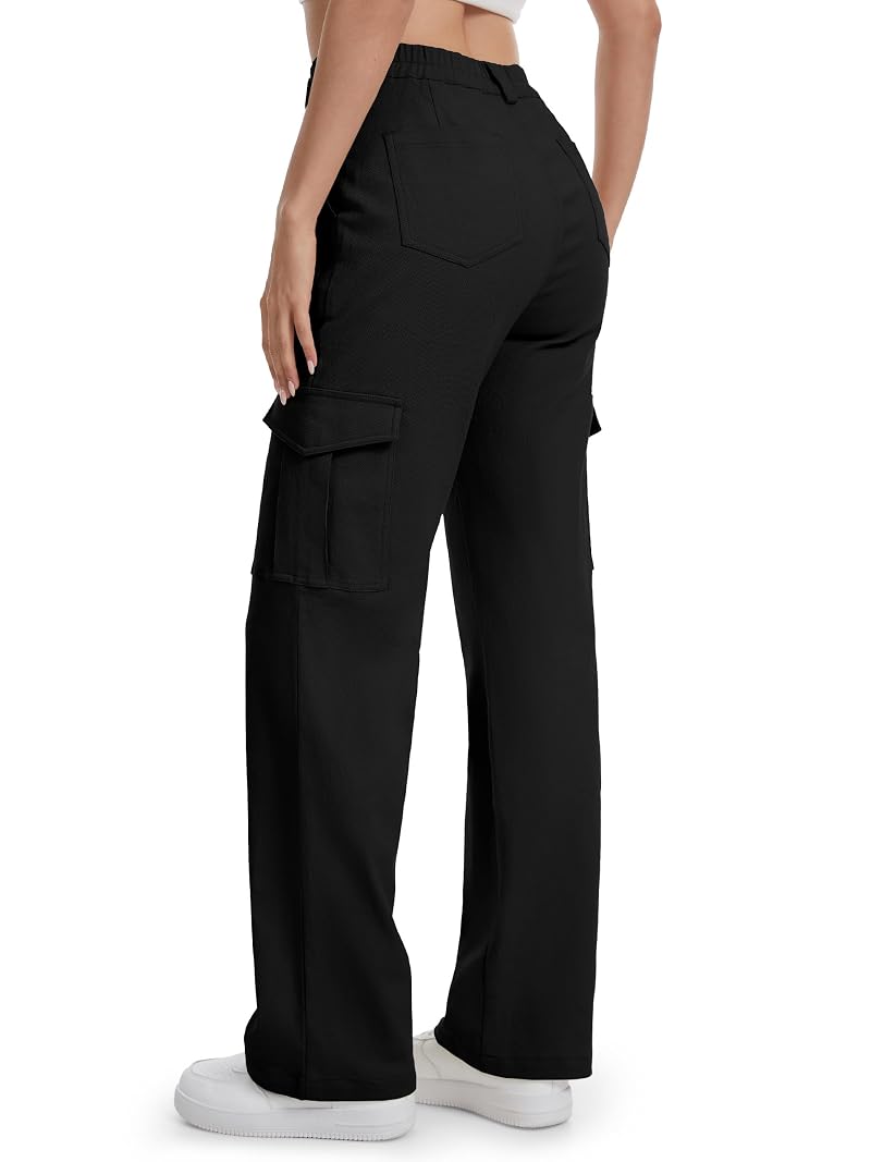 Tall Cargo Pants for Women 34" Inseam - Y2K Straight Leg, 6 Pockets, Black XXL+