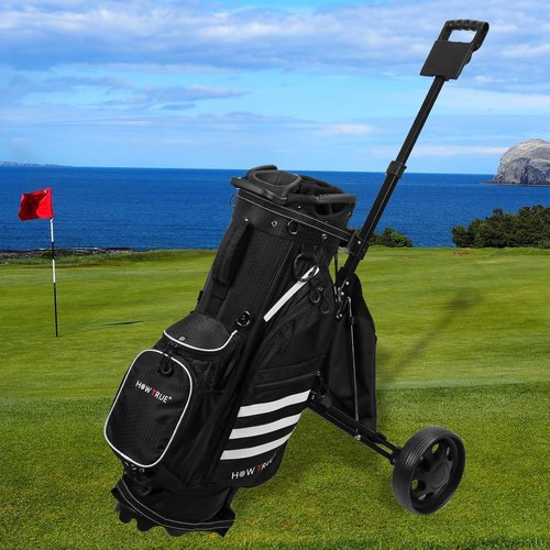 HOW TRUE 2 Wheel Foldable Golf Push Cart Collapsible Golf Trolley Push Pull Golf Cart Golf Hand Cart 2 Wheel Kids Golf cart Golf Bag cart