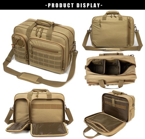 INSSTUID Tactical Gun Range Bag for Handguns and Ammo Pistol Case Shooting Range Backpack Carrying Duffle Bags Magazine Ammo Gear Accessories Molle Pouch for Hunting Shooting Sport Outdoor (Tan)