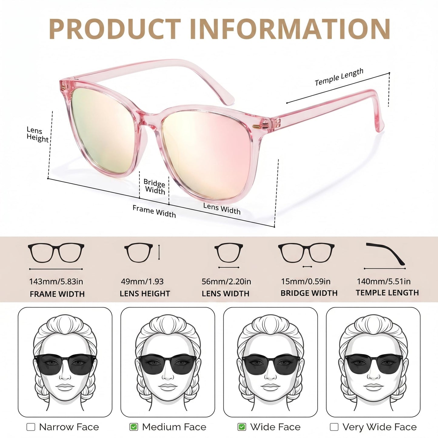 IGnaef Trendy Polarized Sunglasses for Women, Square Mirrored Shades with UV Protection Anti Glare Sun Glasses IF1851